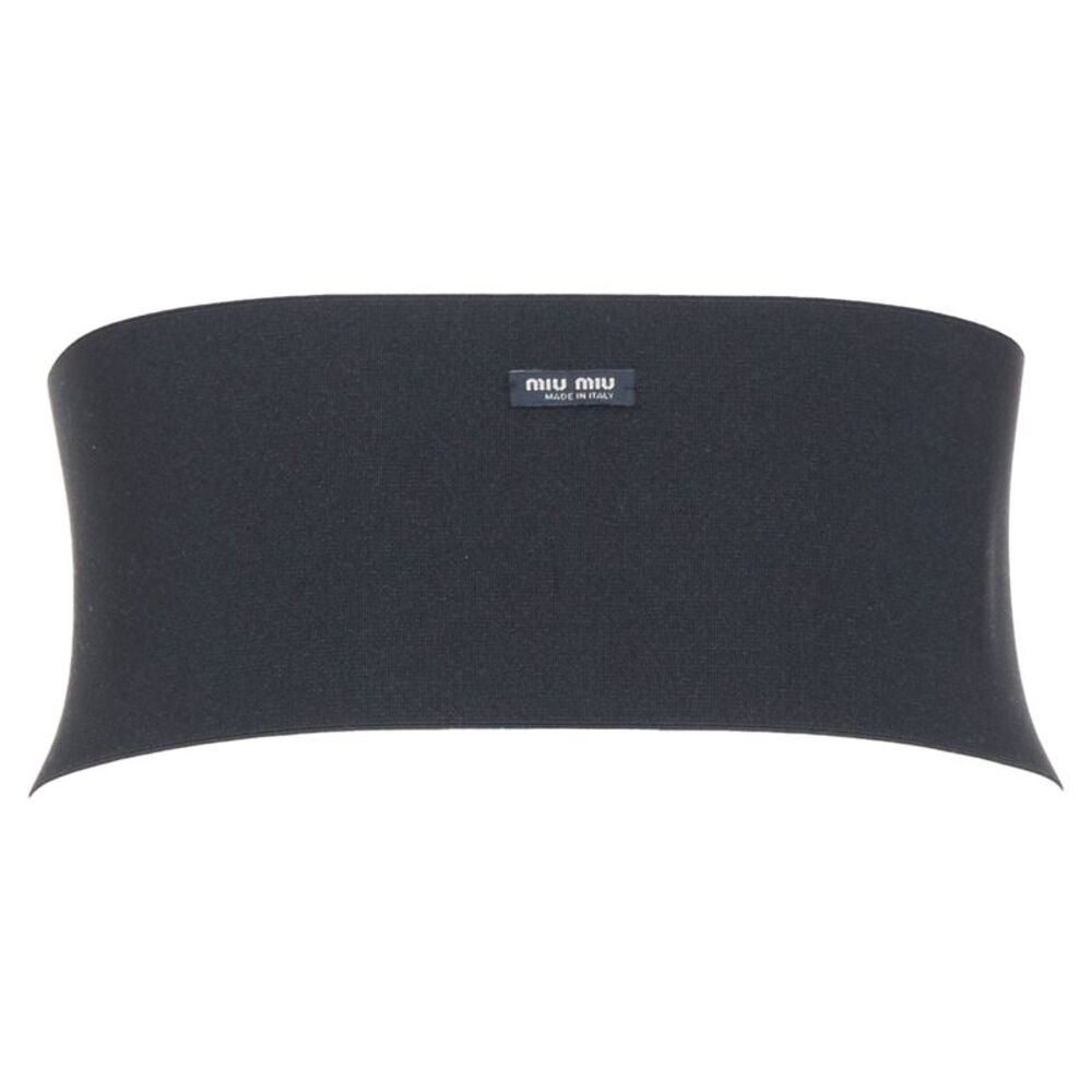 MIU MIU logo patch hook and eye corset wide elastic black cincher waist belt